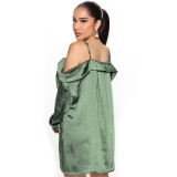 Shirt Long Sleeve Fashion Satin Sexy One Shoulder Shirt Sling Skirt