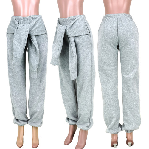 Nightclub fashion fake sweater with bound sleeve pocket casual sports pants