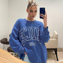 Fashion Letter Print Round Neck Loose Casual Long Sleeve Sweatshirt
