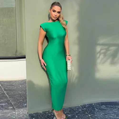 Fashionable round neck open back slim fit sleeveless elegant dress