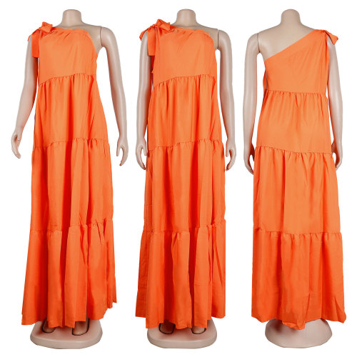 Sexy tie diagonal shoulder skirt dress