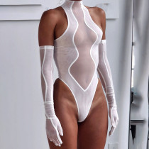 Sexy mesh stitching high-waisted tight-fitting hip sports jumpsuit