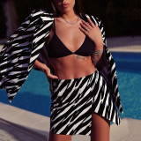 Women's Black and White Contrast Color Suit Suit Sexy High Waist Short Skirt Two Piece Set