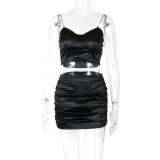 Women's Sexy Vest Two-Piece V-Neck Metal Sling Pack Hip Skirt