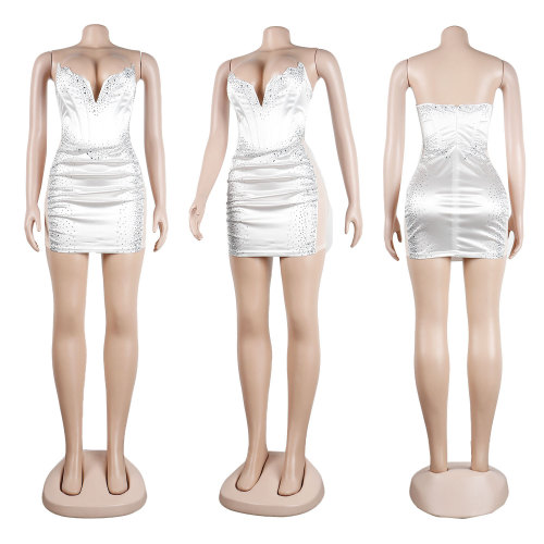 Sexy slim wrap chest mesh hot drill dress nightclub
