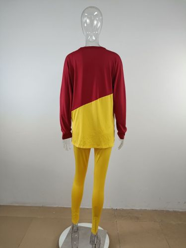 Long Sleeve Round Neck Loose Casual Colorblock Sweater Pennies Two Piece Set