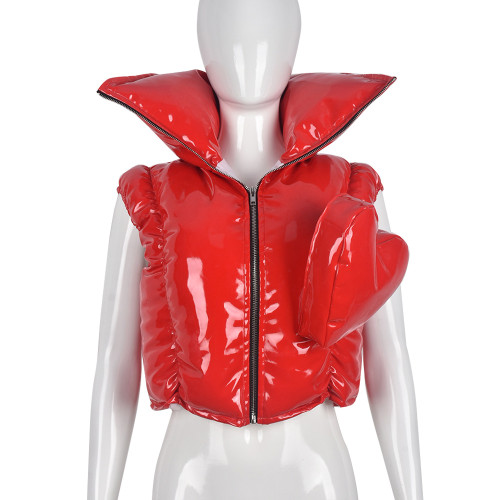 Patch pocket stand collar PU lint vest