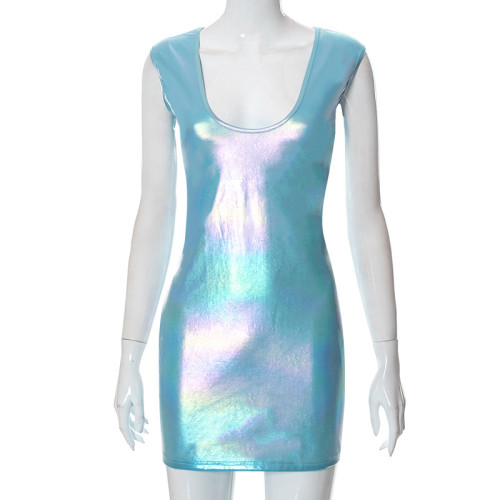 Solid Color Fluorescent Casual Slim Fit Sleeveless Sling Short Dress