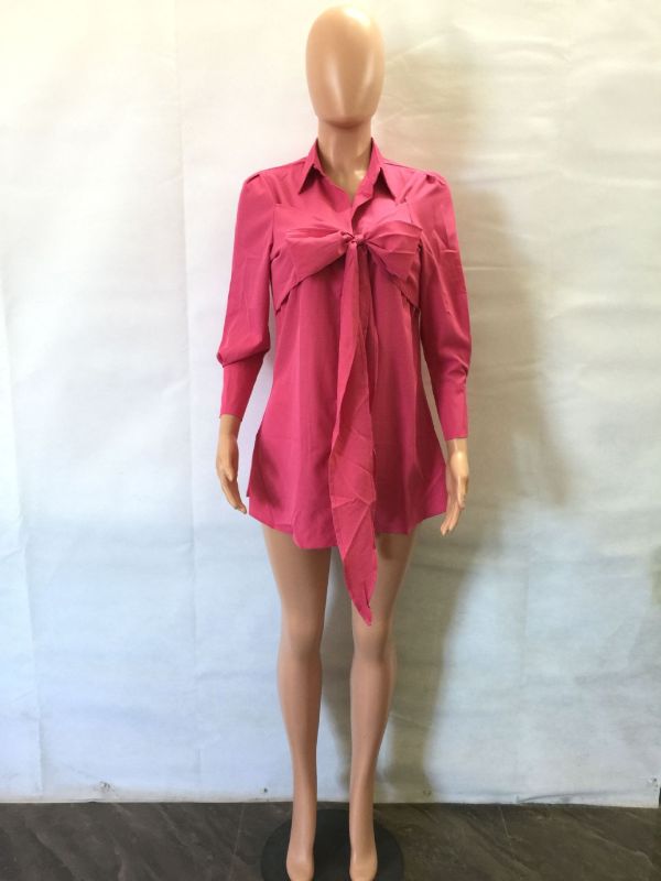 Fashion Sexy Solid Color Tie Shirt Style Mini Tunic Dress