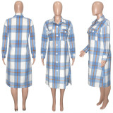 Midi long casual fashion classic plaid single-breasted cotton coat