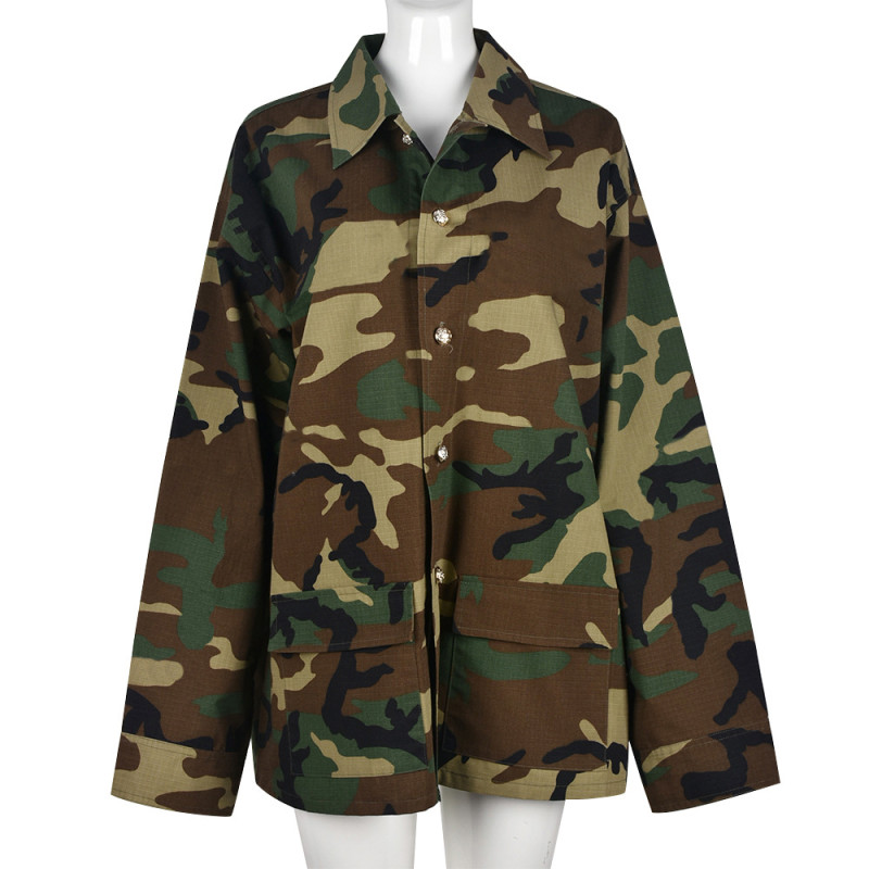 Camouflage Long Sleeve Lapel Loose Street Jacket