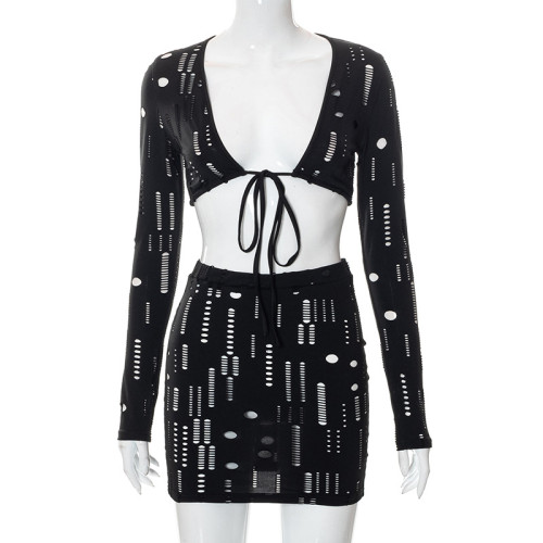 Personalized hollow tube top T-shirt top package hip skirt suit
