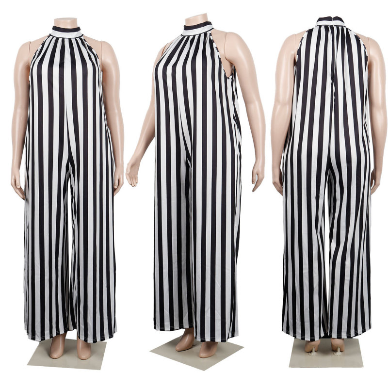 Sexy Plus Size Striped Jumpsuit Nightclub