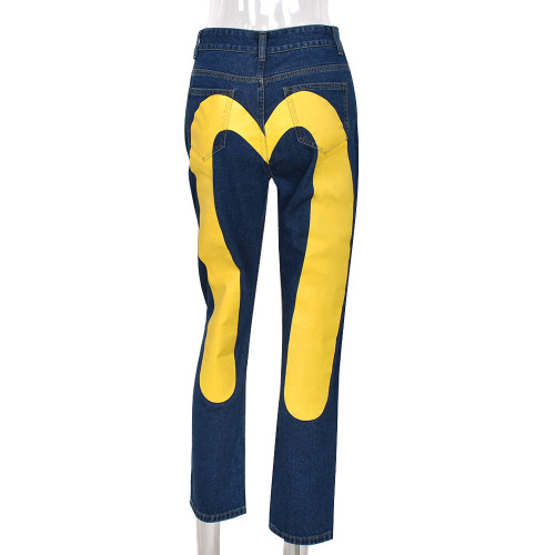 Sexy Low Rise Contrast Print Jeans