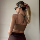 Solid Color Cross Halter Sexy Hollow Cropped Top