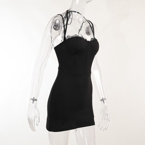 Knitted lace lace suspender dress female sexy breast cup pure desire style hip skirt