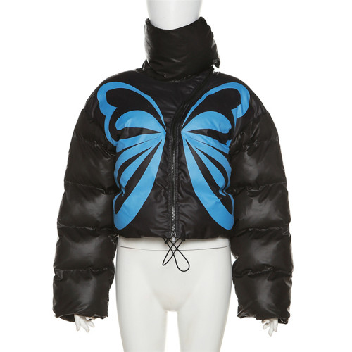 Fashion stand collar stitching contrast color thickened short padded jacket