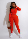 Solid Color Double Zip Top and Pants Two Piece Set