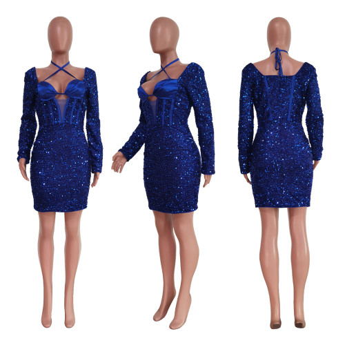 Women's Sexy Slim Fit Long Sleeve Sequin Dress