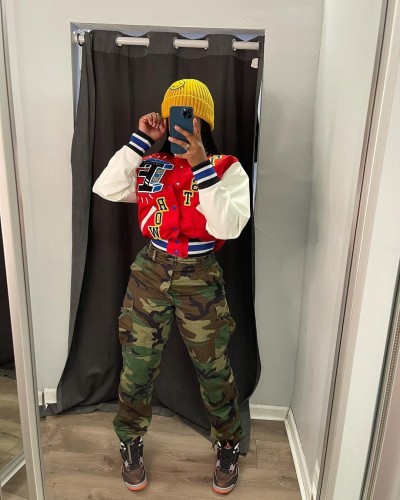 Women's Zip Up Fashion Print Panel Web Jacket