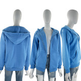 Solid Color Hooded Loose Women's Zip Cardigan Urban Casual Long Sleeve Sweater