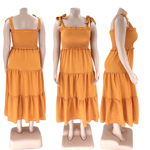 Solid Color Sexy Sling Tube Top Swing Skirt Plus Size Women's Dress