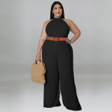 Casual Solid Belted Jumpsuit