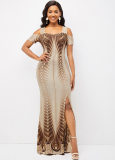 Sexy Fashion Digital Printed Linen Neck Tube Top Dress SMR11451