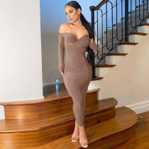 Sexy Slim Fit Solid Color Slanted Shoulder Sleeveless Hip Dress