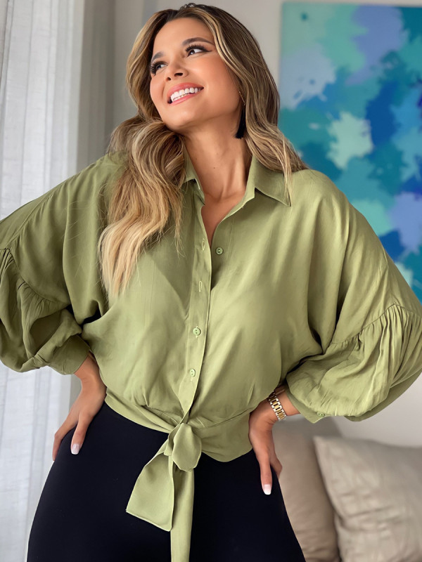 Women's Loose Large Size Raglan Lantern Long Sleeve Shirt Commuter Temperament Top
