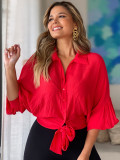 Women's Loose Large Size Raglan Lantern Long Sleeve Shirt Commuter Temperament Top