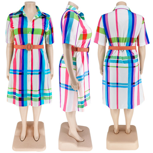 Plus Size Women's Checkered Short Sleeve Shirt Dress