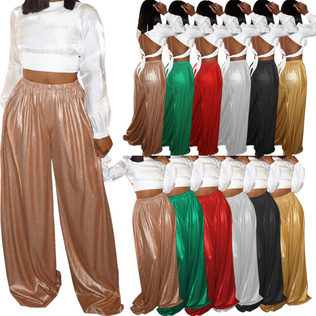 Fashion casual bronzing wide leg pants women's trousers