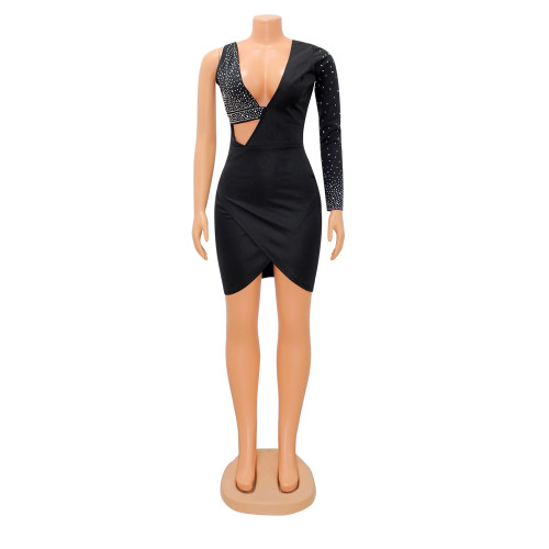 Fashion Sexy Skinny Hot Diamond One Shoulder Dress