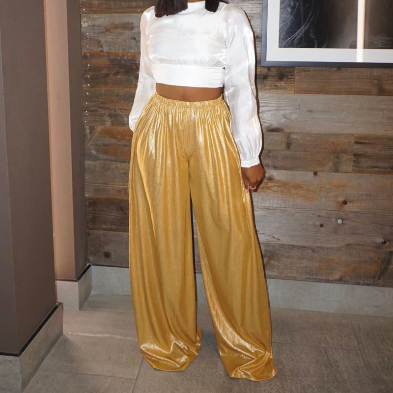 Fashion casual bronzing wide leg pants women's trousers