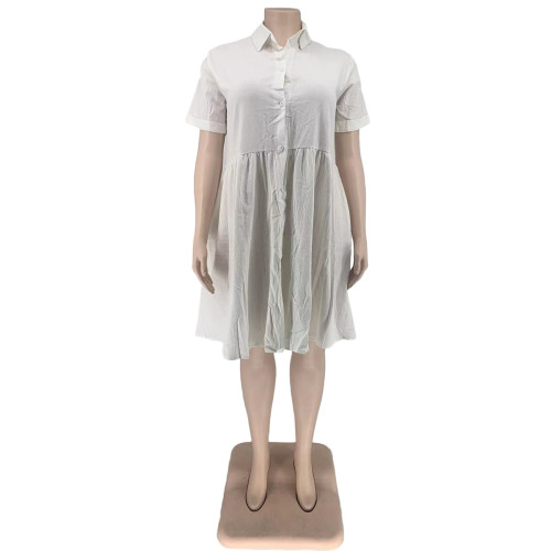 single breasted plus size fat woman cotton and linen dress