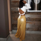 Fashion casual bronzing wide leg pants women's trousers