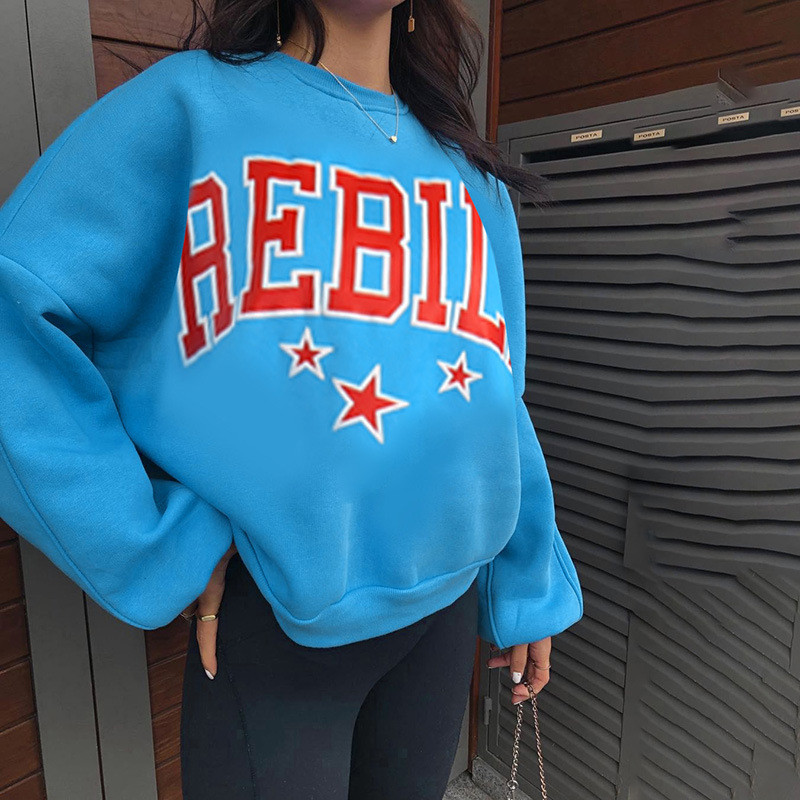 Casual Personality Offset Lettering Round Neck Loose Long Sleeve Sweater