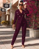 Lapel double row button coat casual straight trousers suit