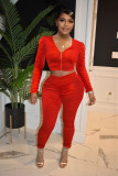 Women's Autumn and Winter Fashion Front Row Zipper Ruched Two-Piece Suit