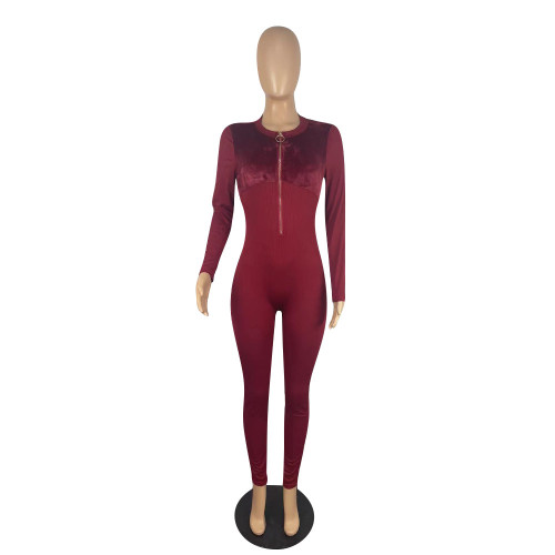 Solid Zip Plush Slim Fit Jumpsuit