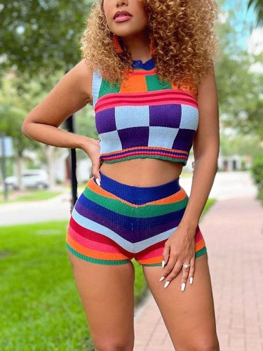 Boutique suit knitted sweater sleeveless vest shorts two-piece set
