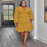 Solid Color V-Neck Sexy Woven Swing Skirt Plus Size Women's Dress