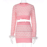Fashionable lady style elegant navel knitted top skirt suit