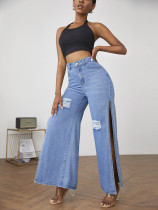 Ladies Fashion Ripped Slit Ladies Jeans Ladies Fashion Ripped Slit Ladies Jeans