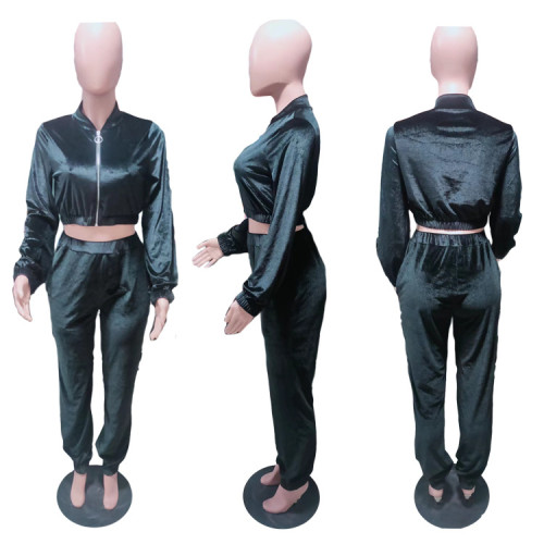 Velvet Long Sleeve Zip Casual Tracksuit