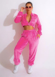 Velvet Long Sleeve Zip Casual Tracksuit