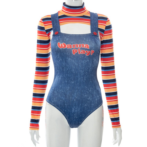 Sexy Tight Tracksuit Letter Print Bodysuit Two Piece