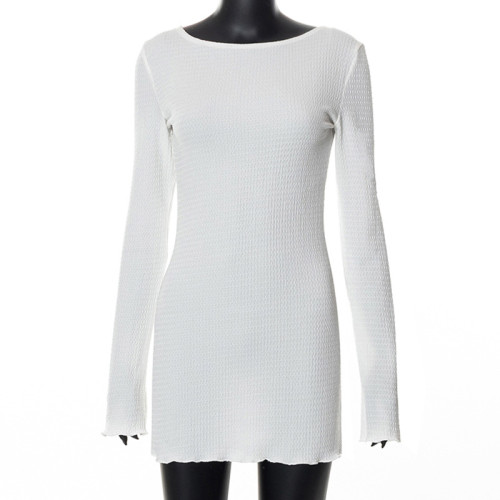 Bubble Thread Solid Halter Neck Tie Back Dress