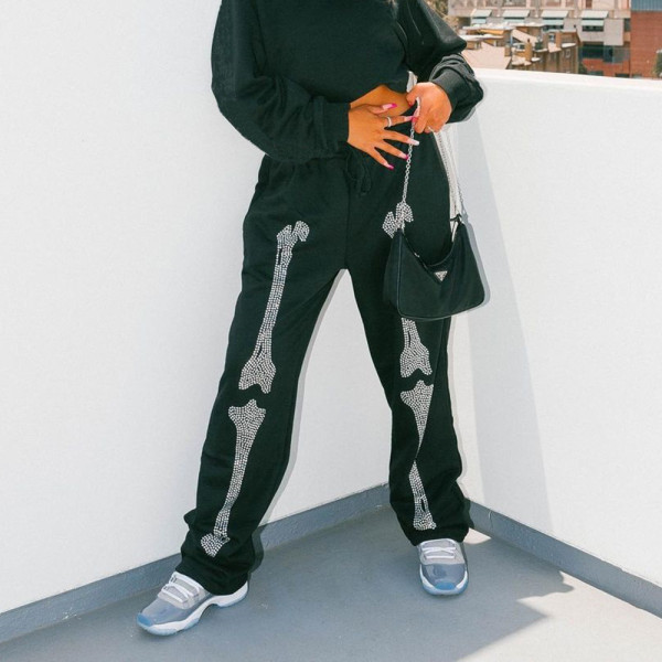 Fashion trend hot drill skull sweatpants casual pants